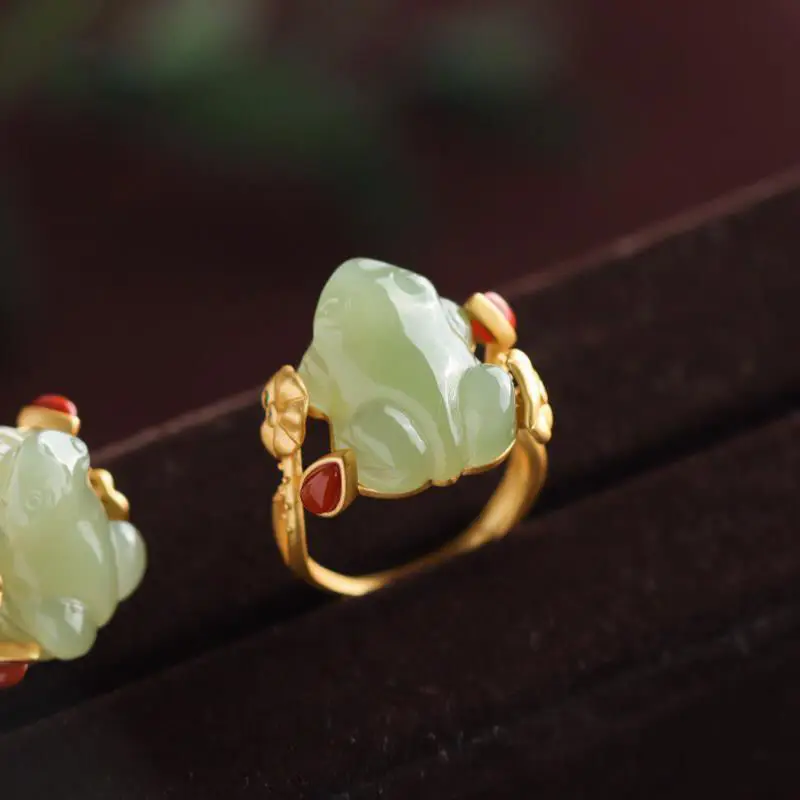 Rings - หยกสีเขียวกบแหวน Charms ธรรมชาติ Designer อุปกรณ์เสริมพระเครื่อง Talismans