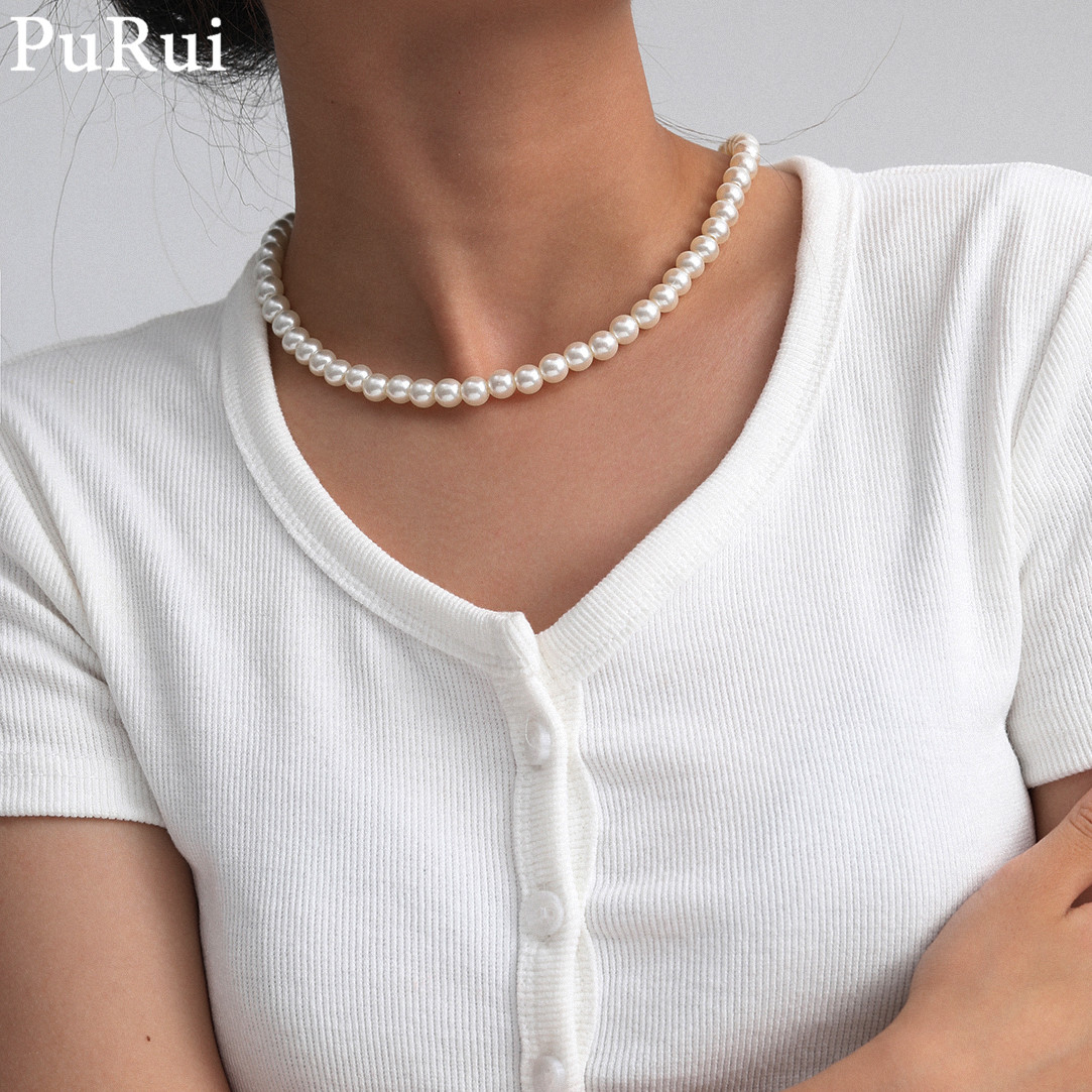 Pearl Choker Necklace Vintage - สร้อยคอไข่มุกเลียนแบบมินิมอลสำหรับผู้หญิงวินเทจโบฮีเมียนเกาหลีสร้อยคอไข่มุกอินเทรนด์เครื่องประดับสุดหรูสำหรับคอ