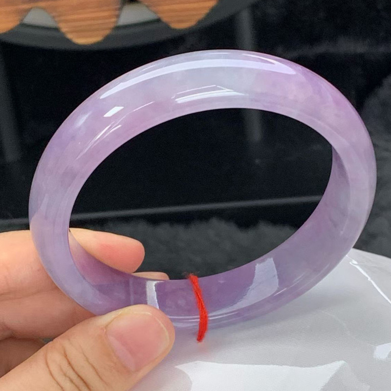Bracelets - กำไลหยกเดี่ยวสีม่วงธรรมชาติ ขนาดใหญ่พิเศษ เนื้อหยกเรียบเนียนเย็นเยียบ