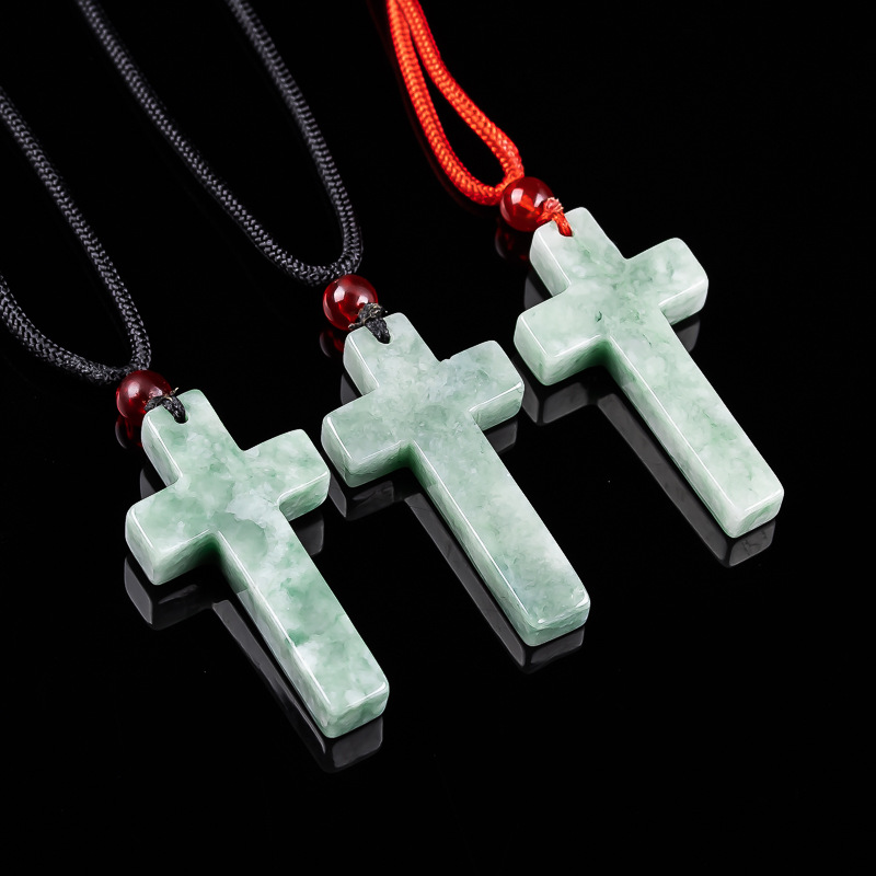 Necklaces - จี้หยกพม่ารูปไม้กางเขน สร้อยคอหยกพม่าแกะสลัก ของที่ระลึกแฟชั่น เครื่องประดับนำโชคสำหรับผู้หญิง