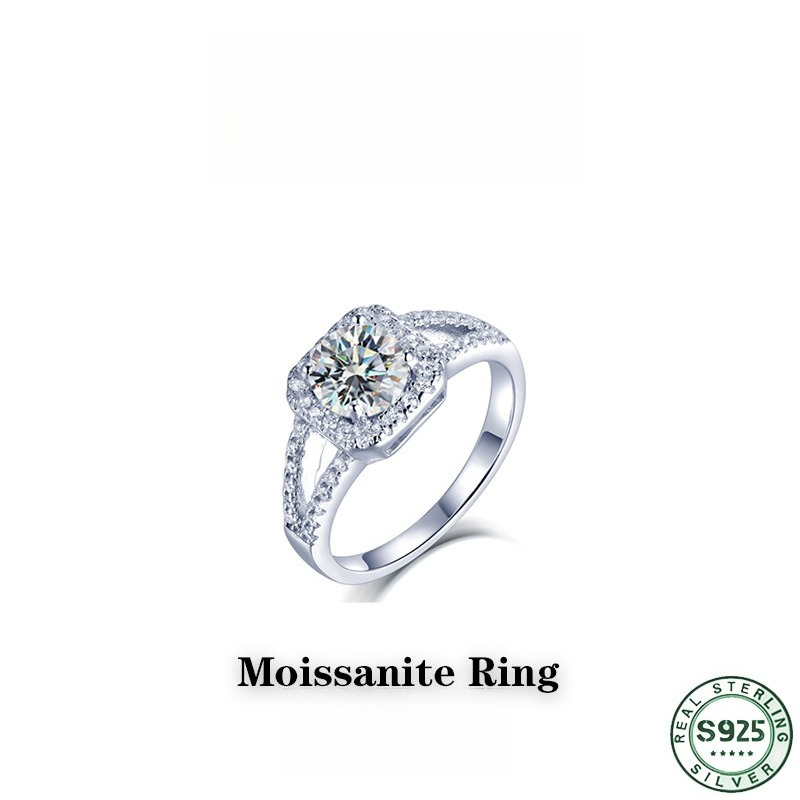 Moissanite Engagement Ring 1 Carat - แหวนเพชรโมอิสซาไนท์ 1 กะรัต เงินแท้ S925 100%
