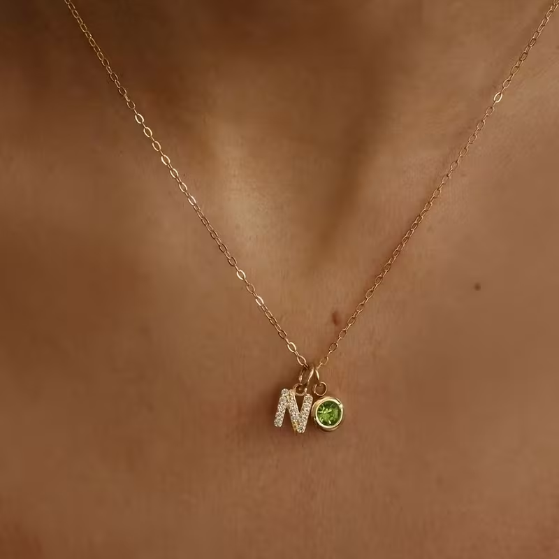 Custom Name Necklace Stainless Steel - สร้อยคอตัวอักษร A-Z แบบกำหนดเองสำหรับผู้หญิง พร้อมจี้หินประจำเดือนเกิด สร้อยคอแบบโชคเกอร์สแตนเลส ของขวัญเครื่องประดับ