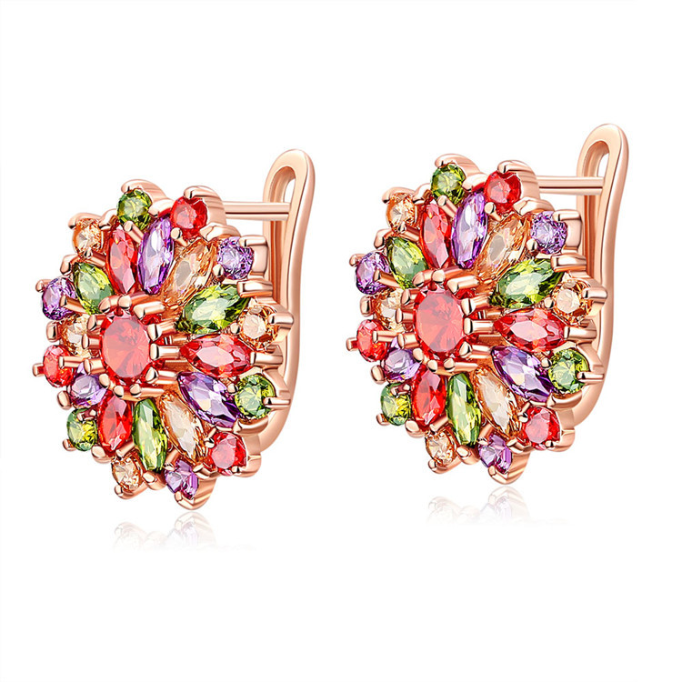 Earrings - ต่างหูคริสตัลธรรมชาติประดับดอกไม้อัญมณีแกะสลักของจริงเครื่องรางของขลังจากนักออกแบบแนววินเทจของขวัญจากหินชุบทองคำสีกุหลาบสำหรับผู้หญิง