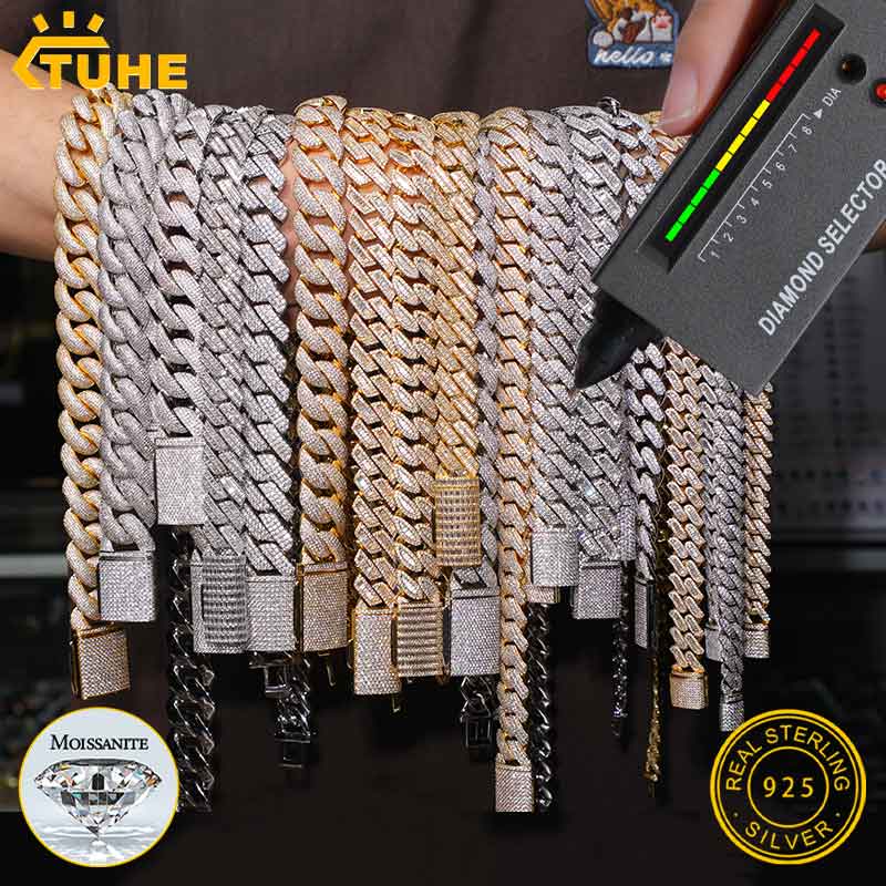 Cuban Link Chain 12Mm - สร้อยคอคิวบันเพชรโมอิสซาไนต์สี D ยูนิเซ็กซ์ TUHE เงินแท้ S925