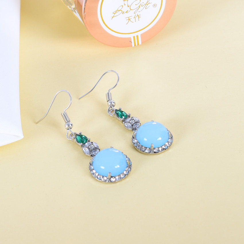 Earrings - ต่างหูหยกธรรมชาติสีน้ำเงิน ดีไซน์วินเทจ เครื่องรางหรูหรา เครื่องประดับแท้ แกะสลักจากอัญมณี เสริมโชคลาภ
