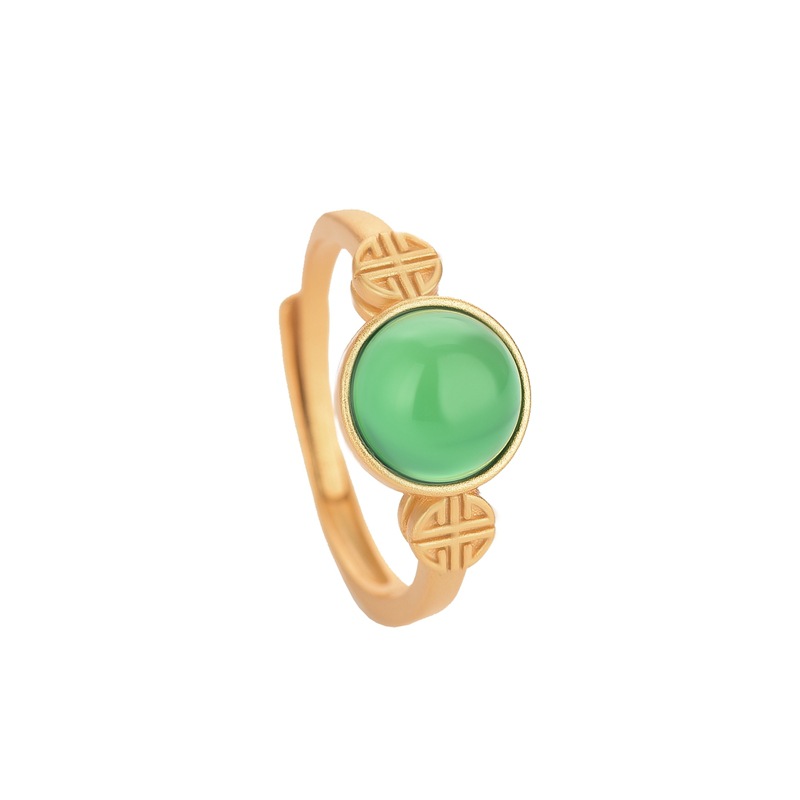 Rings - แหวนหยกธรรมชาติ เครื่องประดับแท้ แกะสลักจากอัญมณี จี้ห้อย แหวนปรับขนาดได้ ของขวัญสำหรับผู้หญิง