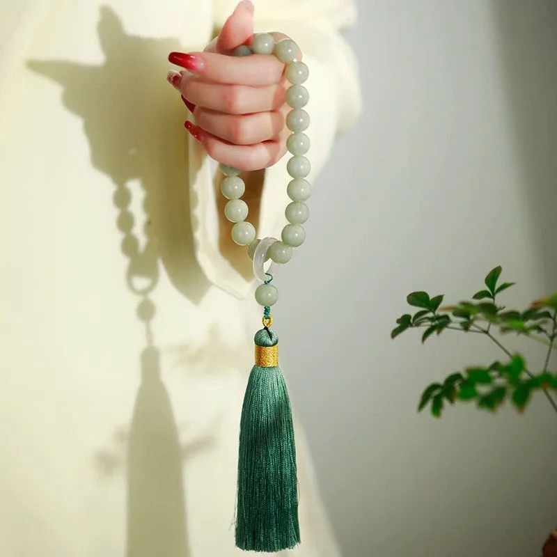 Bracelets - หินหยกสีเขียว 12 มม.ลูกปัดสร้อยข้อมือสร้อยคอทิเบตพุทธ Mala Buddha Charm
