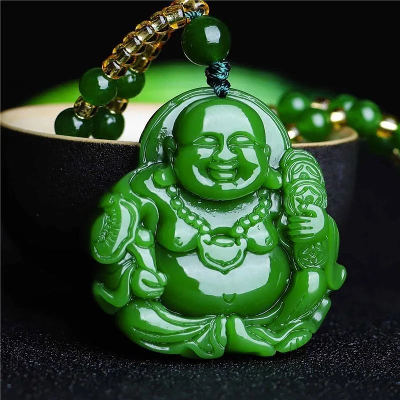 จีนสีเขียวหยกMaitreyaพระพุทธรู - Necklaces บทวิจารณ์และราคา