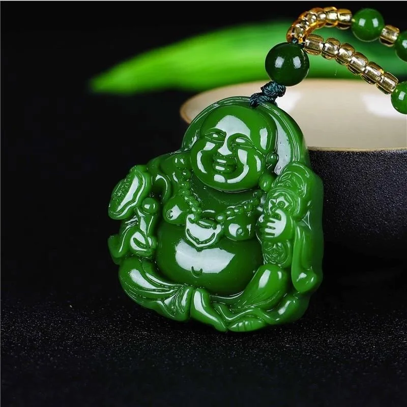 จีนสีเขียวหยกMaitreyaพระพุทธรู - Necklaces บทวิจารณ์และราคา