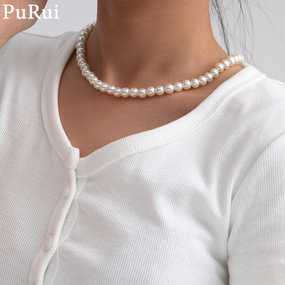 สร้อยคอไข่มุกเลียนแบบมินิมอลสำ - Pearl Choker Necklace Vintage บทวิจารณ์และราคา