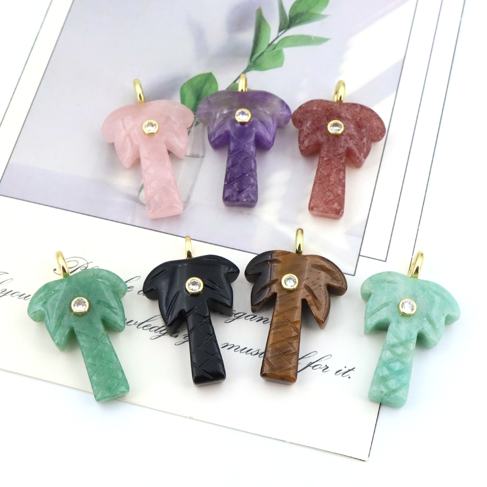 จี้รูปต้นมะพร้าวหินธรรมชาติประ - Crystal Pendant Necklace Natural Stone บทวิจารณ์และราคา