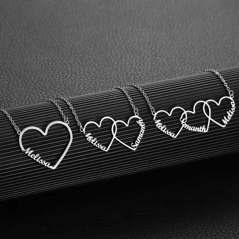 สร้อยคอจี้รูปหัวใจเชื่อมต่อกัน - Custom Name Necklace Stainless Steel บทวิจารณ์และราคา