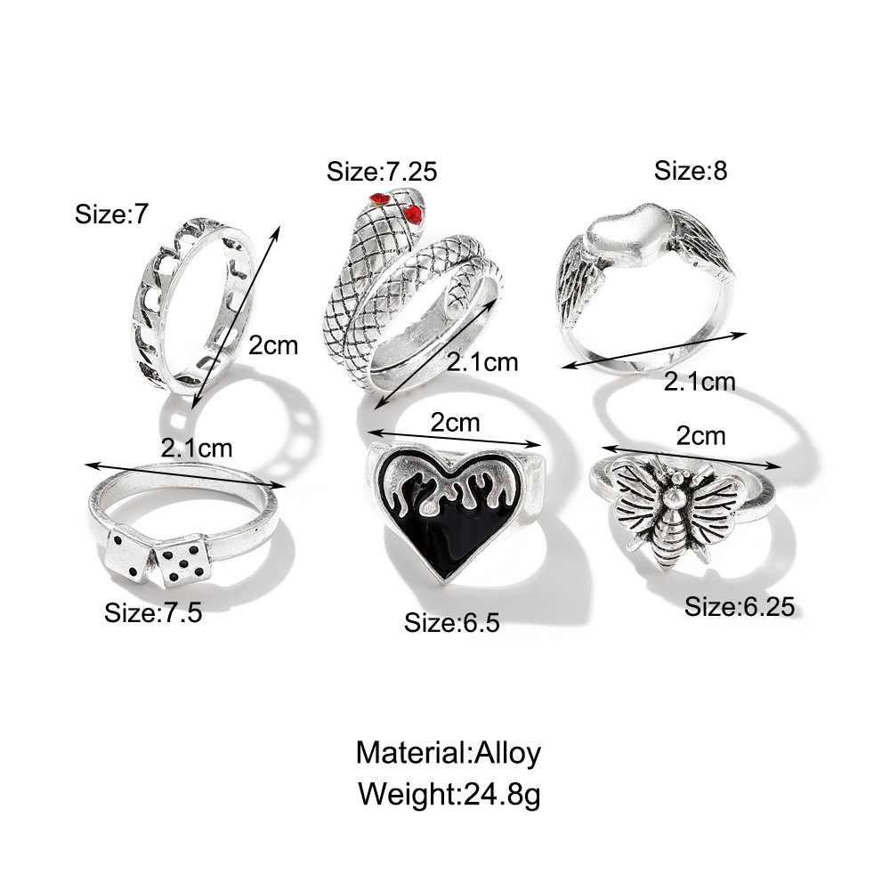 ชุดแหวนนิ้วลายงูสไตล์วินเทจ 6  - Vintage Punk Knuckle Rings Set บทวิจารณ์และราคา