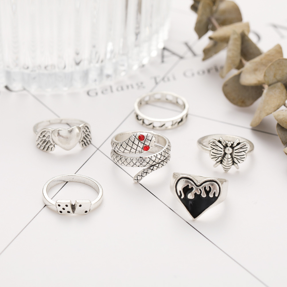 ชุดแหวนนิ้วลายงูสไตล์วินเทจ 6  - Vintage Punk Knuckle Rings Set บทวิจารณ์และราคา