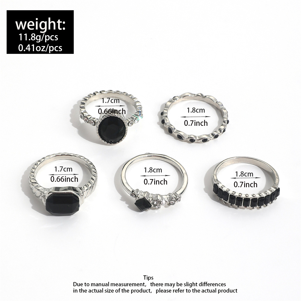 ชุดแหวนหินคริสตัลสีดำสไตล์เรโท - Vintage Punk Knuckle Rings Set บทวิจารณ์และราคา