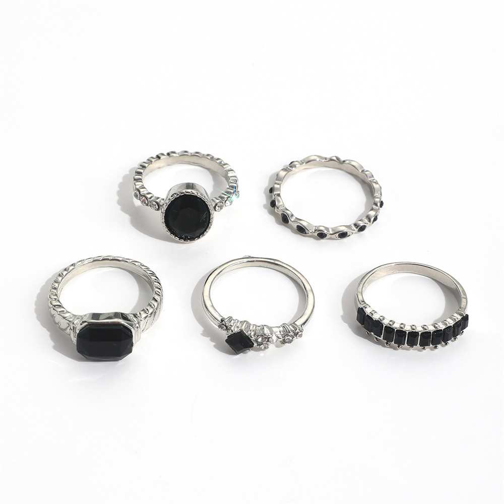 ชุดแหวนหินคริสตัลสีดำสไตล์เรโท - Vintage Punk Knuckle Rings Set บทวิจารณ์และราคา