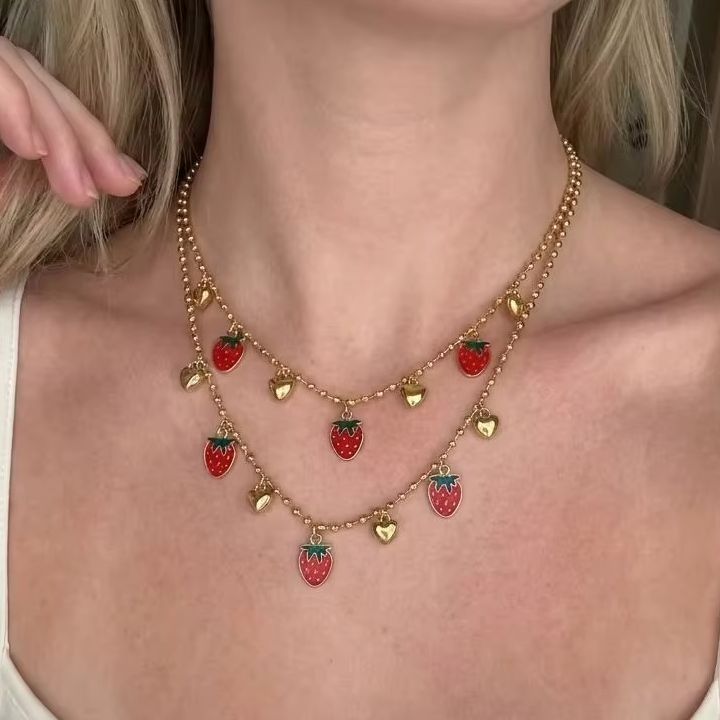 สร้อยคอจี้รูปหัวใจลายเชอร์รี่ส - Layered Pendant Necklace Aesthetic บทวิจารณ์และราคา